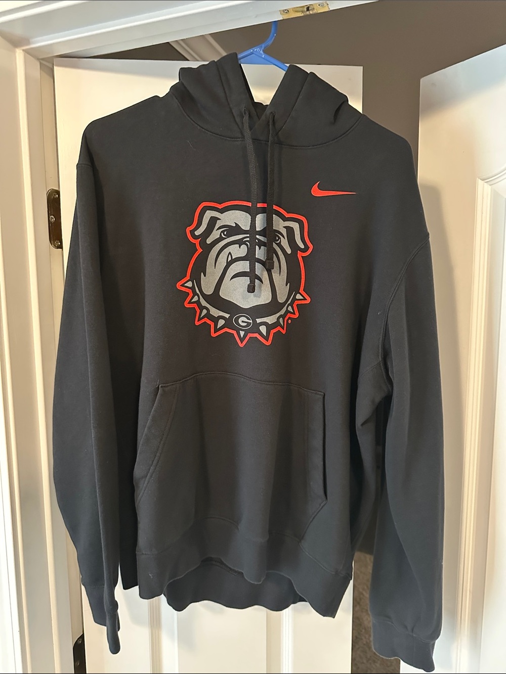 Nike Black Crewneck Hoodie with Red & Gray Bulldog Logo